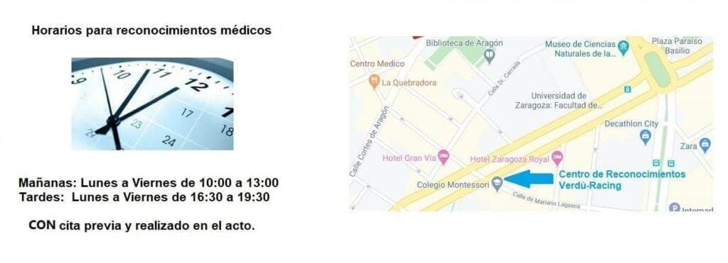 HORARIOS DEL CENTRO DE RECONOCIMIENTOS MÉDICOS EN ZARAGOZA